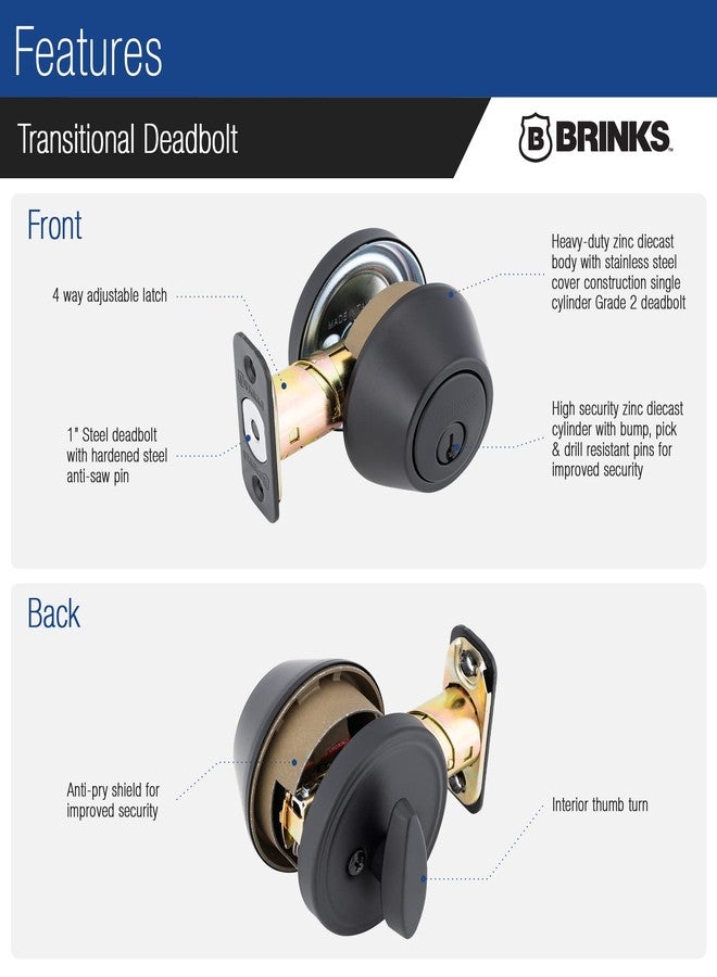 BRINKS Transitional Single Cylinder Deadbolt Lock, Door Lock Built for Residential Protection ANSI Grade 2 Security, Matte Black - Image 4
